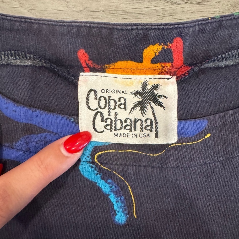 Copa Cabana Made In USA Vintage Cotton T-shirt, Navy With Tropical Fish Graphic - Picture 2 of 4
